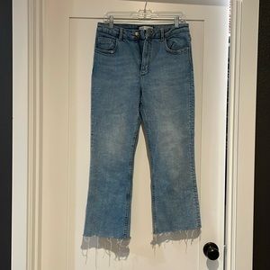Zara Straight Leg Cropped Jeans Blue Light Wash Raw Hems High Rise